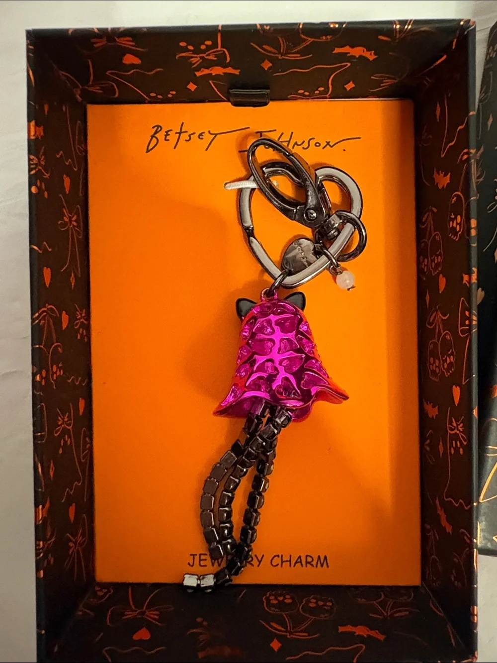 Betsey Johnson Pink Jeweled Jellyfish Keychain with Black Tassel